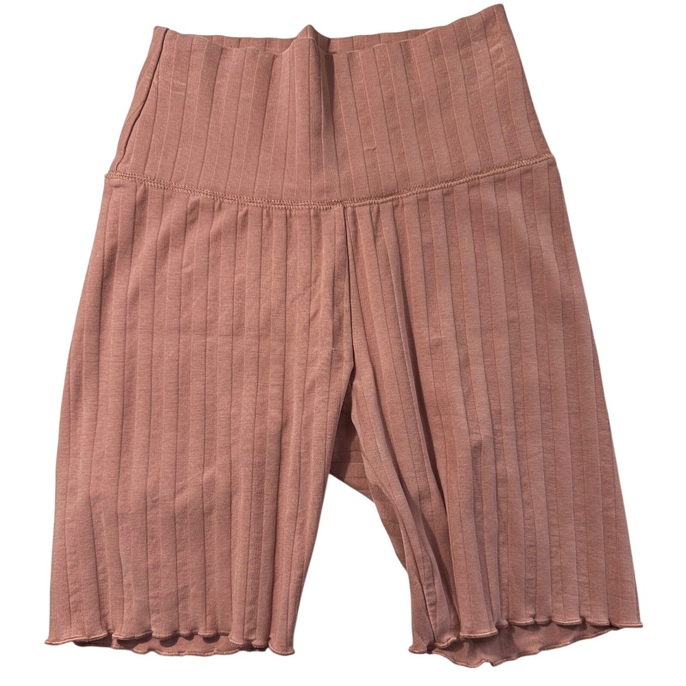 OFFLINE by Aerie Ribbed High Waisted Biker Shorts Pink Lettuce Edge S 0785-3234